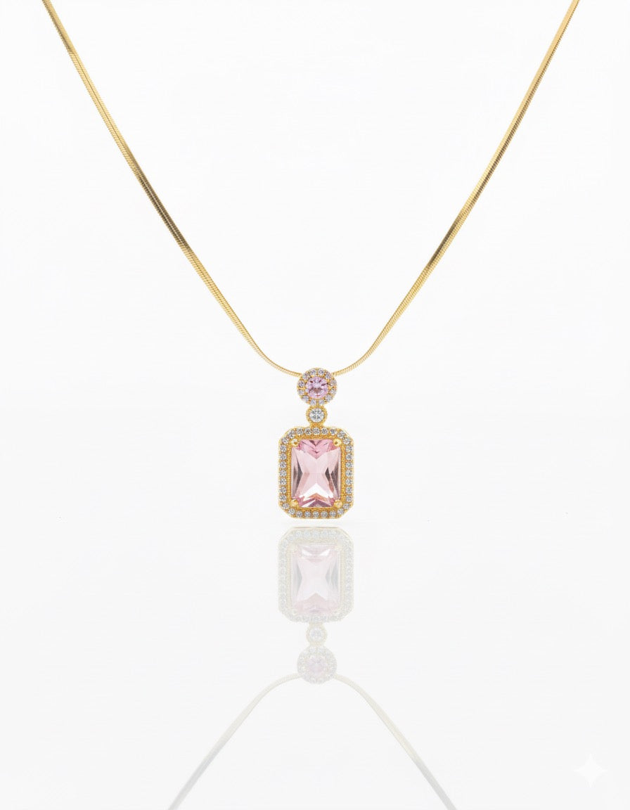 PINK GLOW DIAMOND ANTITARNISH PENDANT NECKLACE