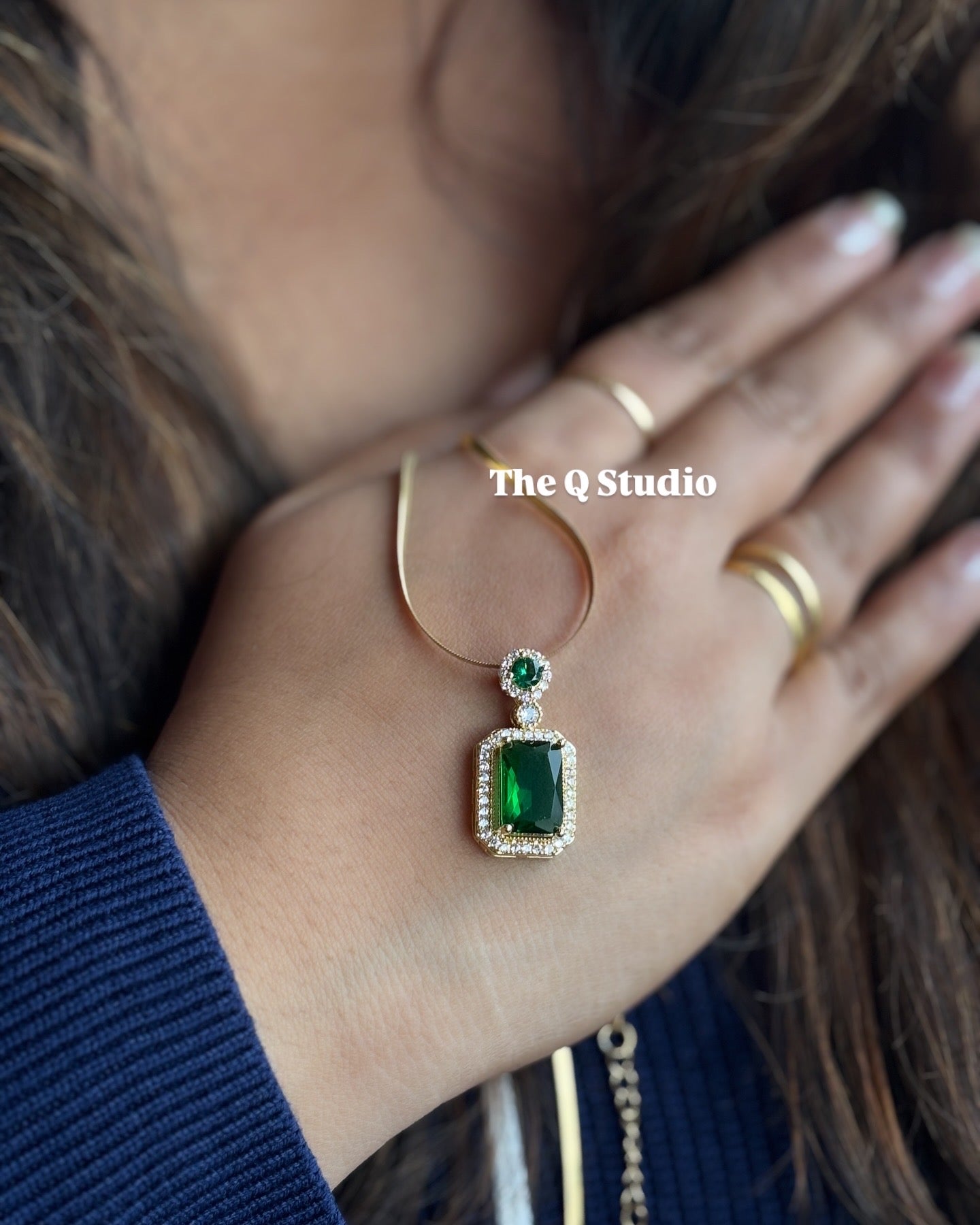 EMERALD DIMOND PENDANT ANTITARNISH NECKLACE