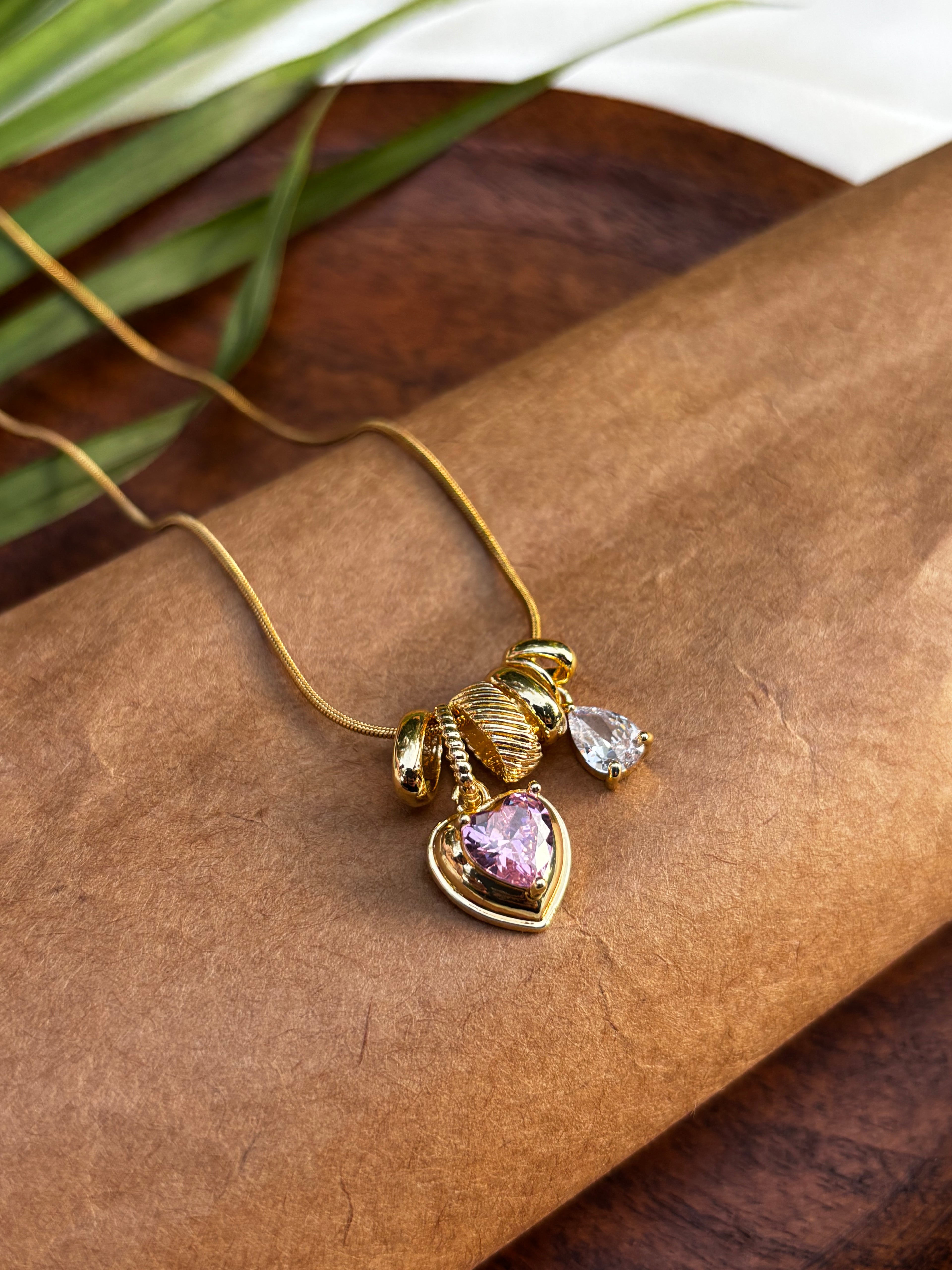 ANTITARNISH HEART CHARM WITH AD PENDANT NECKLACE