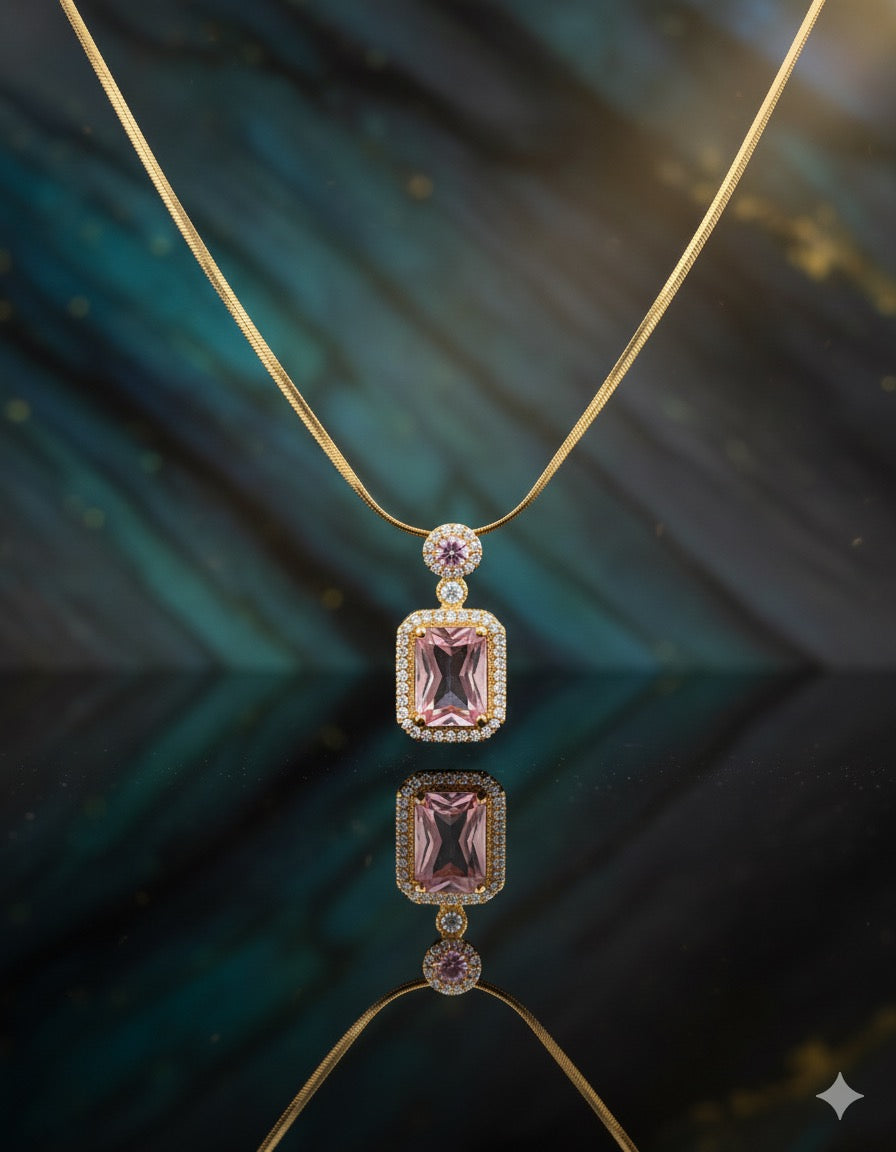 PINK GLOW DIAMOND ANTITARNISH PENDANT NECKLACE