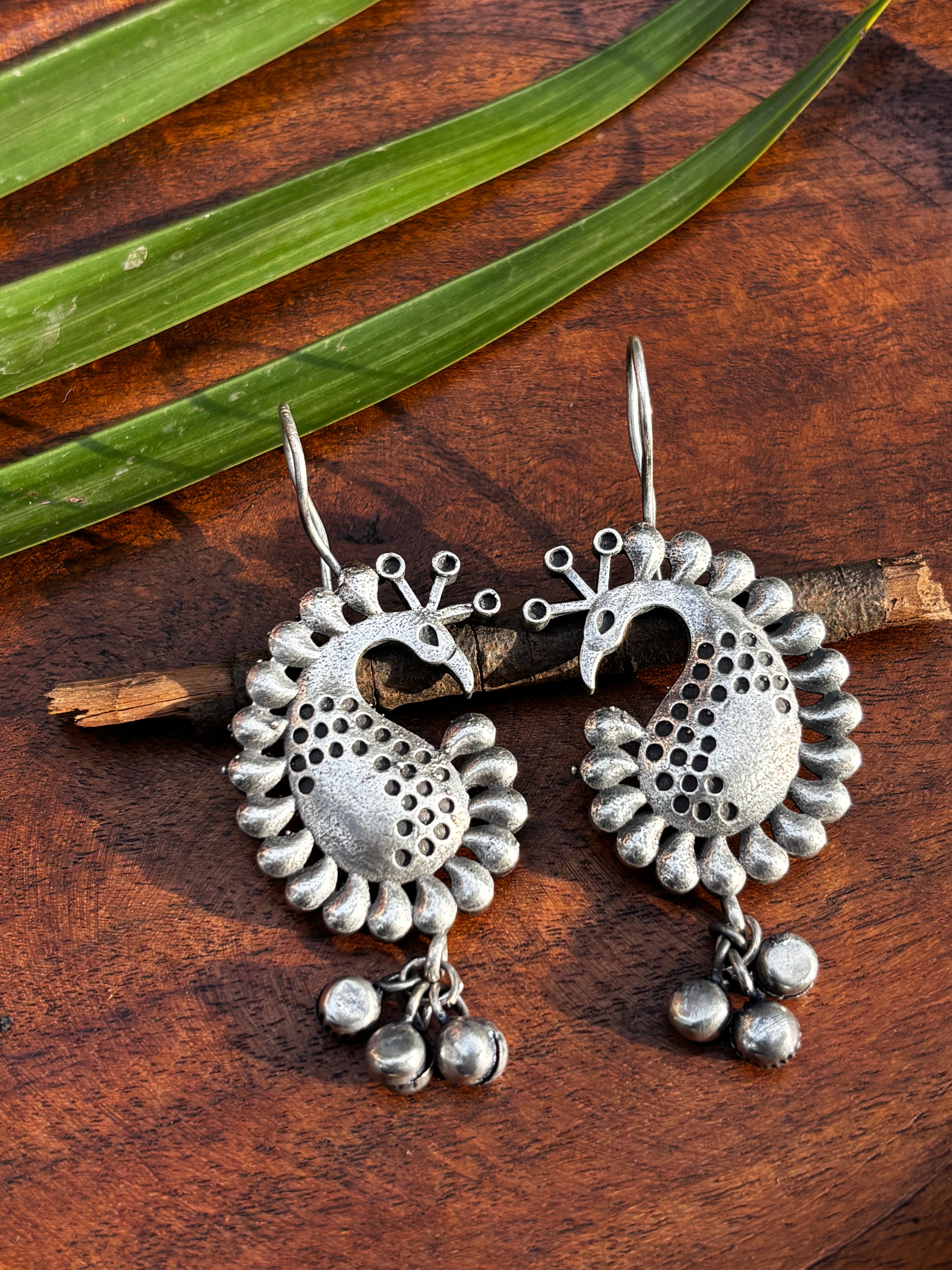 OXIDISED PEACOCK EARRING