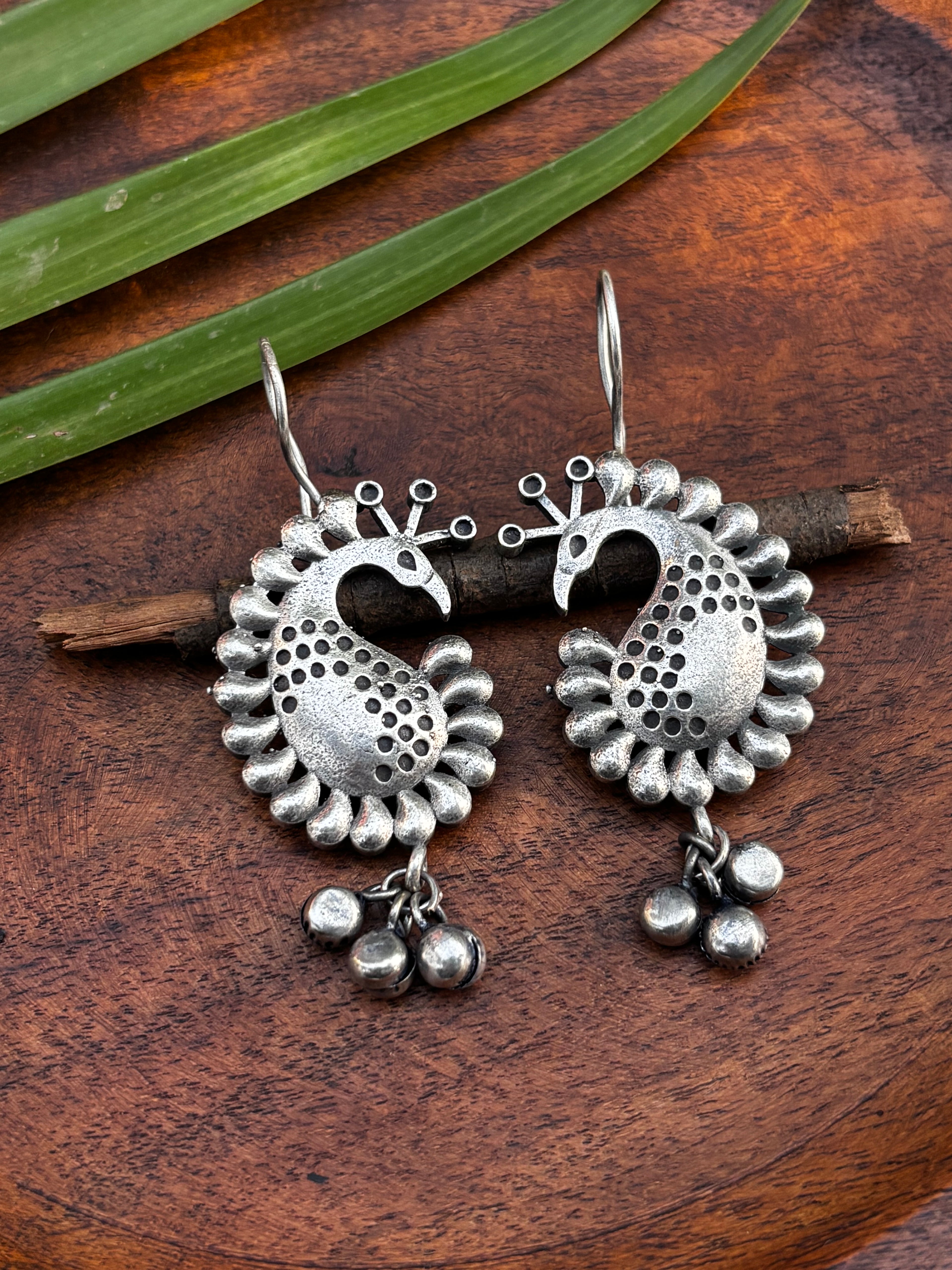 OXIDISED PEACOCK EARRING