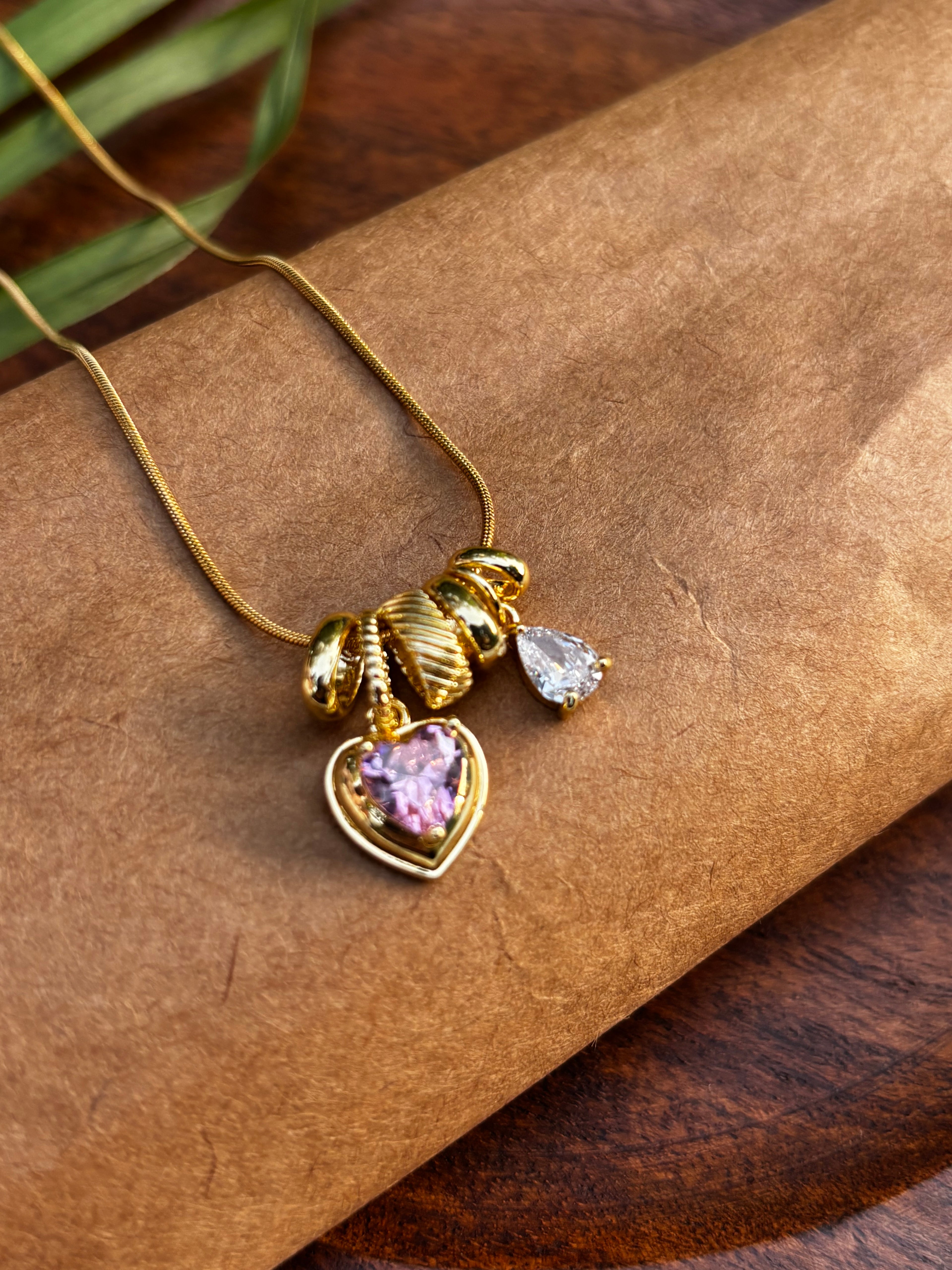 ANTITARNISH HEART CHARM WITH AD PENDANT NECKLACE