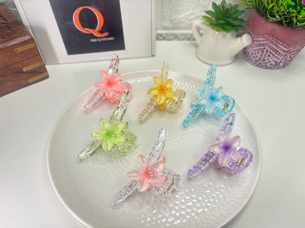 FLOWER TRANSPERENT CLAW CLIP