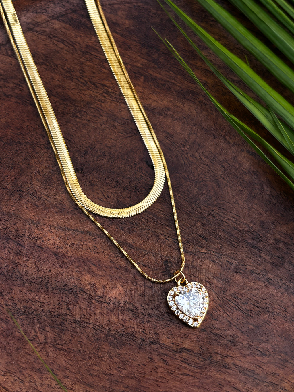 ANTITARNISH DOUBLE LAYER CHAIN WITH AD HEART PENDANT