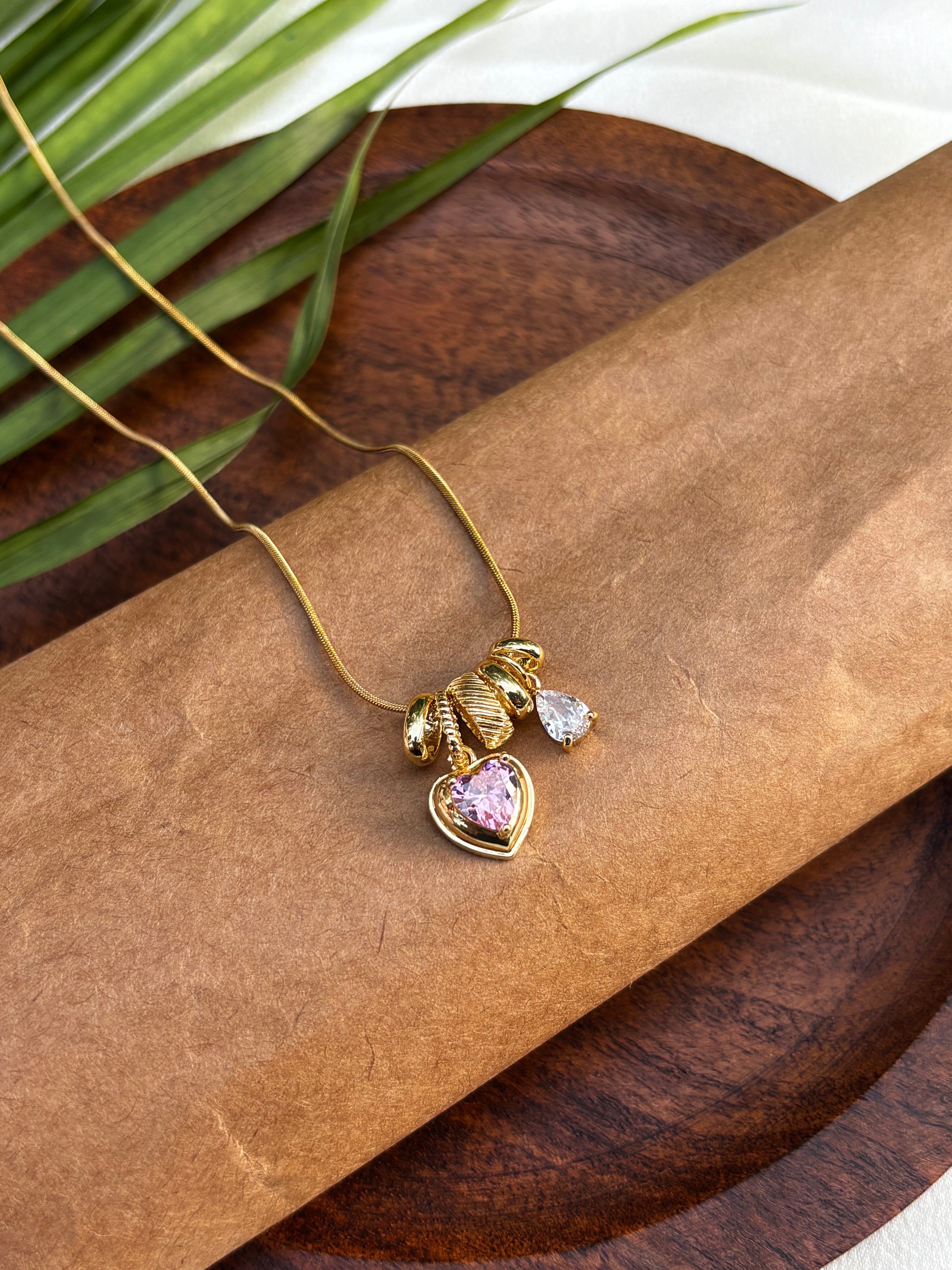 ANTITARNISH HEART CHARM WITH AD PENDANT NECKLACE