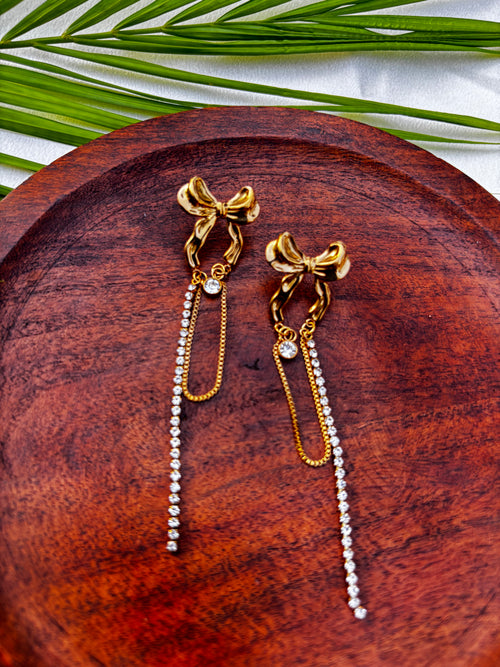 ANTITARNISH BOW & AD LONG EARRING
