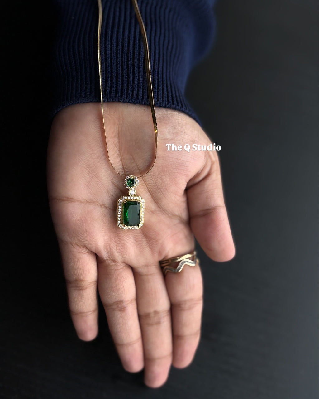 EMERALD DIMOND PENDANT ANTITARNISH NECKLACE