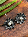 OXIDISED FLOWER WITH PEARL DETALING EARRING