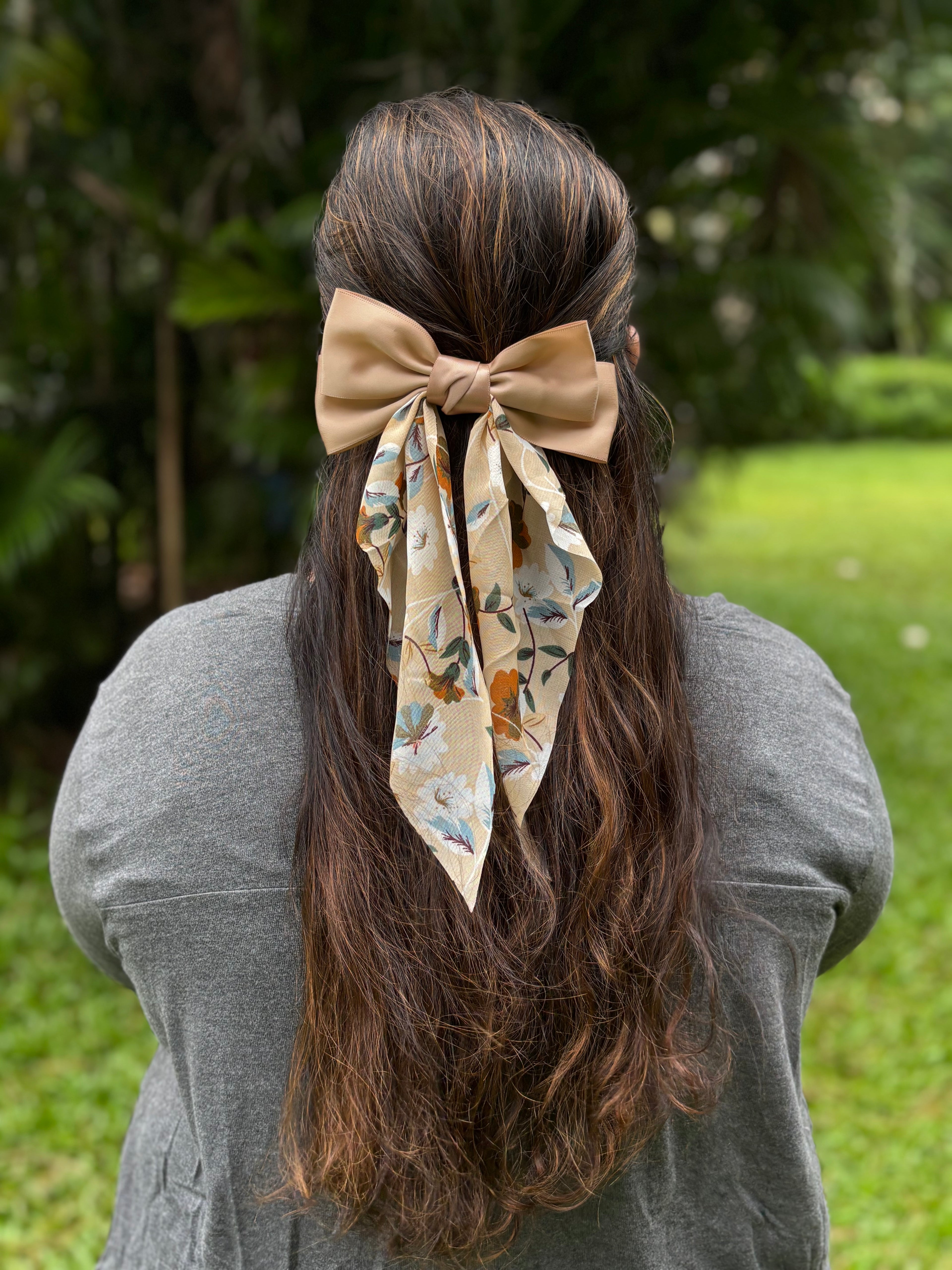 FLORAL SATIN TAIL BOW HAIR CLIP